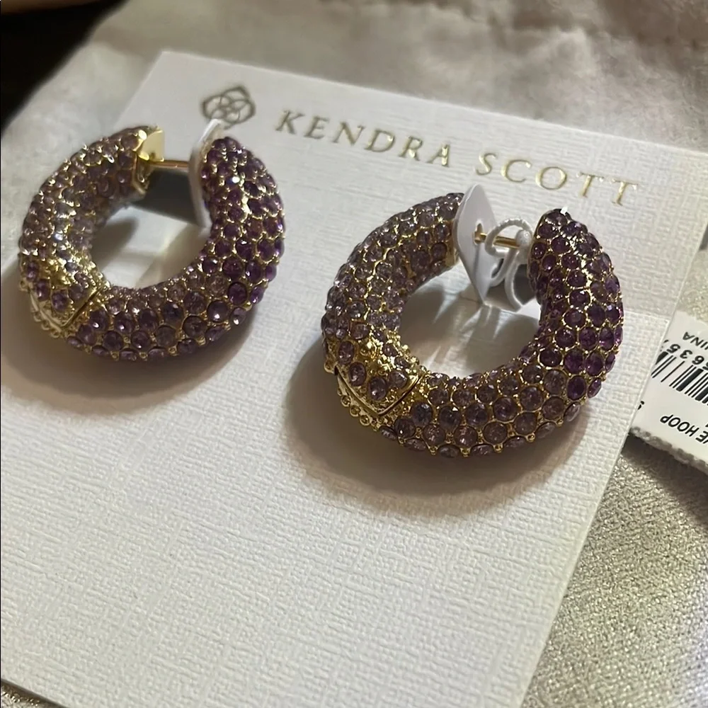 Kendra Scott Mikki Gold Pave Hoop Earrings in Purple Mauve - Picture 7 of 14